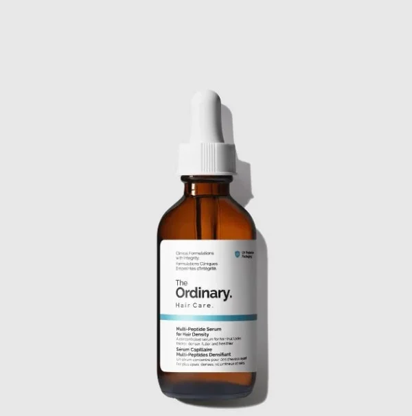 Hydrating serum for hair density from The Ordinary, in a brown glass dropper bottle, ideal for nourishing and strengthening hair.